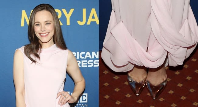 Rachel McAdams Embraces Metallic Shoe Trend in Silver Pointed-Toe Stilettos for ‘Mary Jane’ Broadway Premiere