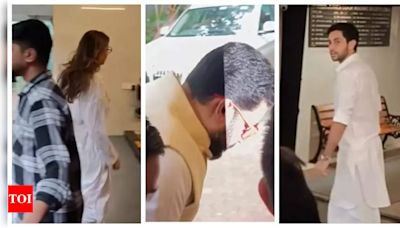 Abhishek Bachchan visits Sajid Khan to offer him condolences sans Aishwarya Rai; Shweta and Agastya Nanda join - WATCH videos | - Times of India