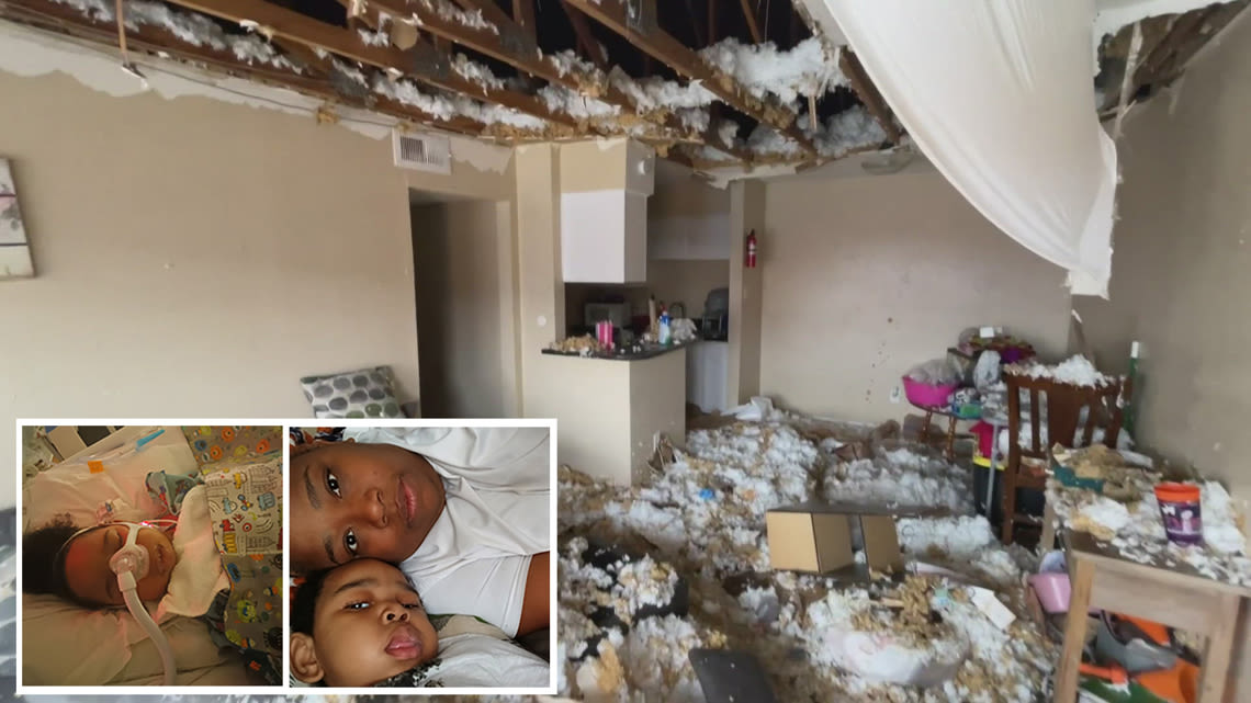 Mother of three facing challenges as ceiling, insulation caves in after storm