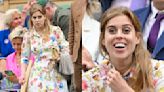 Princess Beatrice Favors Florals and Lace in Monique Lhuillier Shirtdress at 2024 Wimbledon With Husband Edoardo Mapelli Mozzi