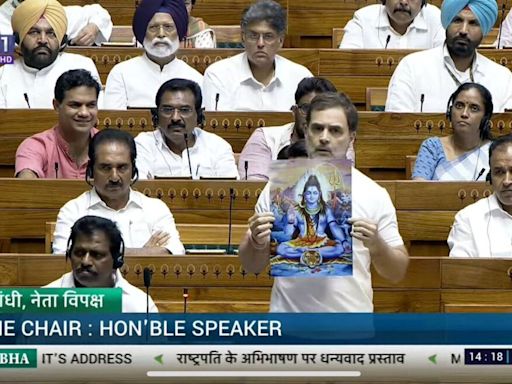 Watch: With Lord Shiva’s image in hand, Rahul Gandhi’s Hinduism jibe at BJP in Lok Sabha, Speaker Om Birla objects | Mint