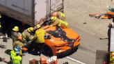 Corvette flattened after crashing into semi trailer