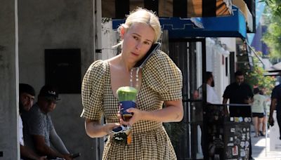 Rumer Willis looks chic in a green gingham dress in LA