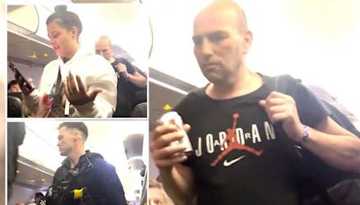 Humiliating moment two ‘rowdy’ passengers are escorted off plane to cheers and laughter