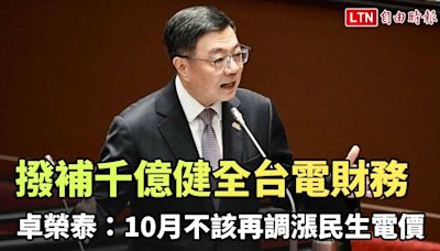 撥補千億健全台電財務 卓榮泰：10月不該再調漲民生電價(翻攝自國會頻道YT) - 自由電子報影音頻道