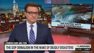 Watch MSNBC's Chris Hayes explain conservative media’s “bizarre conspiracy theory” that hurricanes are being sent by the government to influence the election