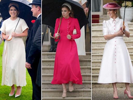 Royal Cousins Princess Beatrice, Princess Eugenie and Zara Tindall Coordinate in Pink and White for Garden Party