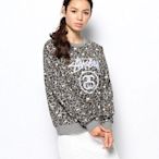 【HOMIEZ】STUSSY Leopard Terry Crew【214188】灰 XS 性感豹紋 大學TEE