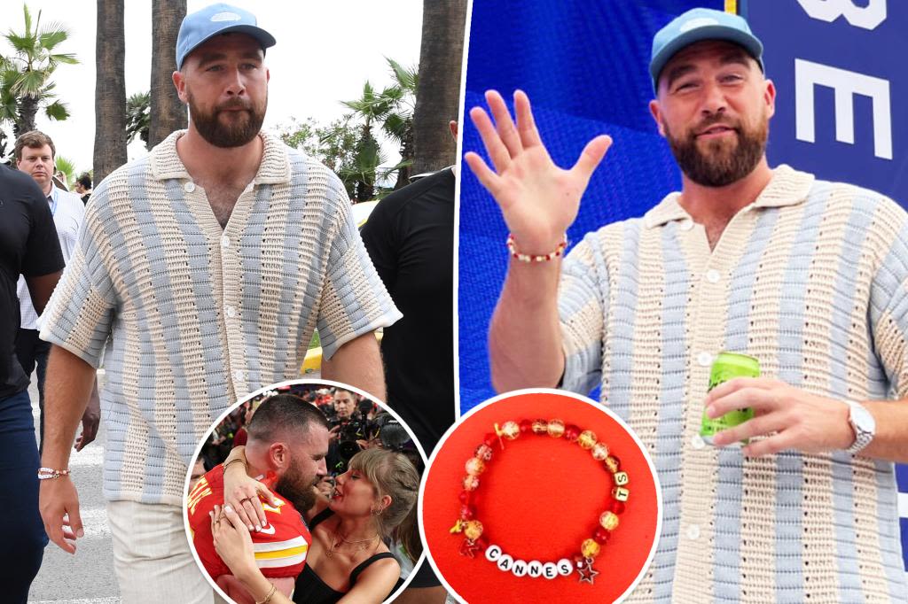 Travis Kelce’s Cannes Liones friendship bracelet has a sweet shoutout to Taylor Swift