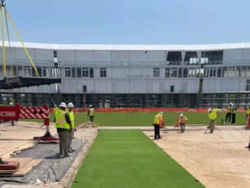 India vs Pakistan T20 World Cup venue almost ready - see latest pics as drop-in pitches arrive at Nassau County Stadium in New York | Cricket News - Times of India