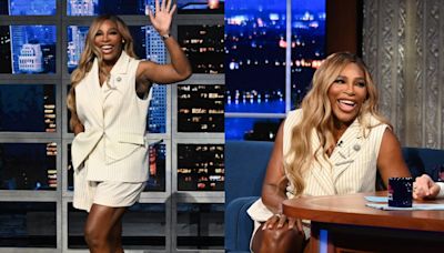 ...Serena Williams Puts a Pinstripe Spin on the Vest Trend for ‘Stephen Colbert’ Appearance, Talks ‘In the Arena: Serena ...