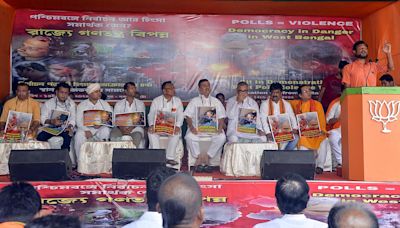 West Bengal BJP leaders stage demonstration against post-poll violence outside Raj Bhawan