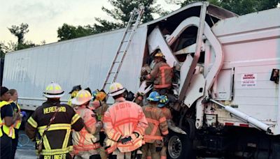 Major delays expected, rescue underway after trash truck collides with tractor trailer on I-83 in Timonium