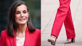 Queen Letizia Steps Out in Red Suiting & Block Heel Pumps at Olympic Games Commemoration