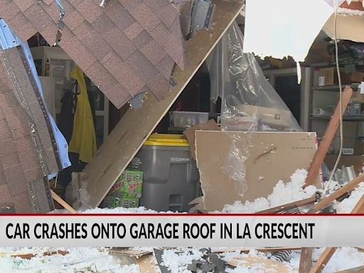 Car crashes onto garage roof in La Crescent