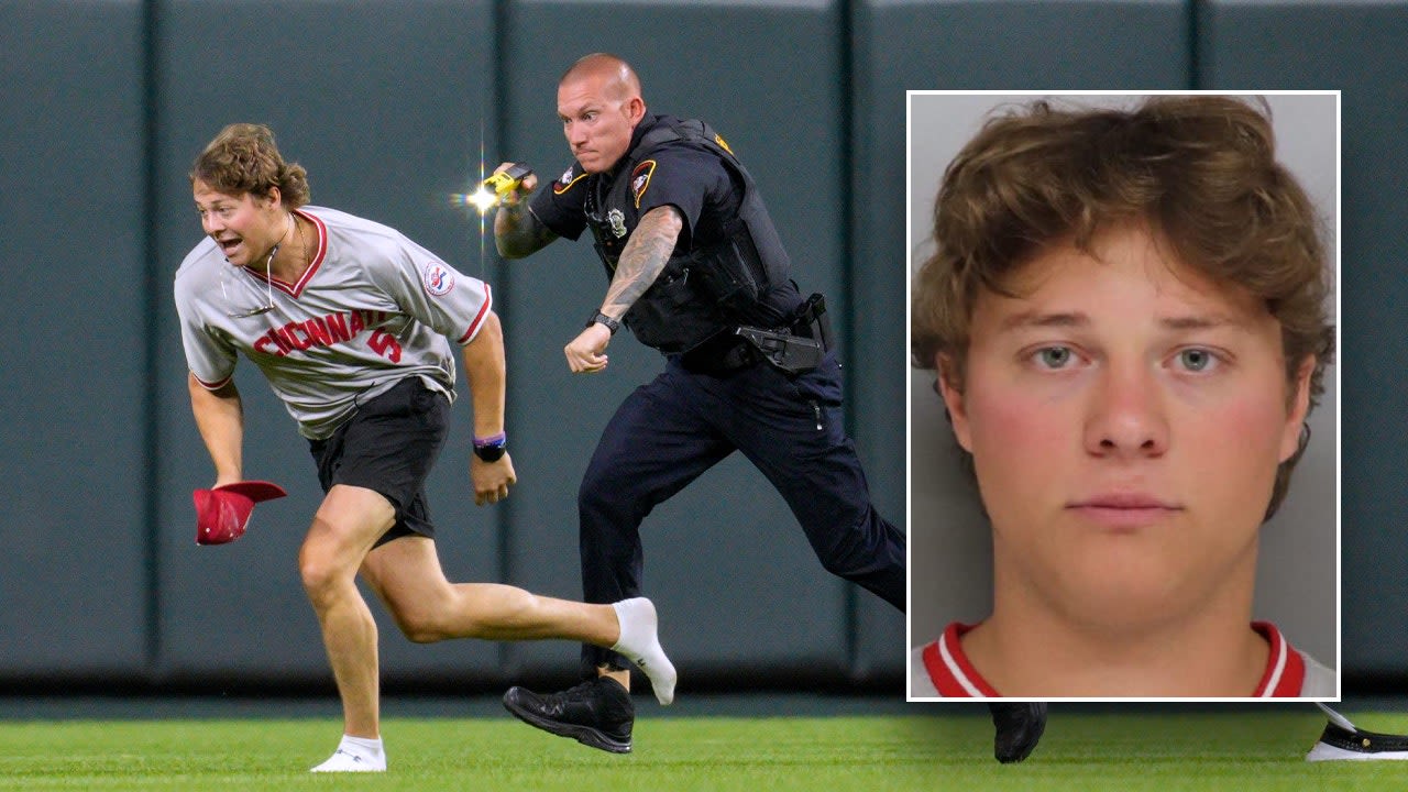 Reds fan tased and arrested after running onto field and doing backflip in front of officer