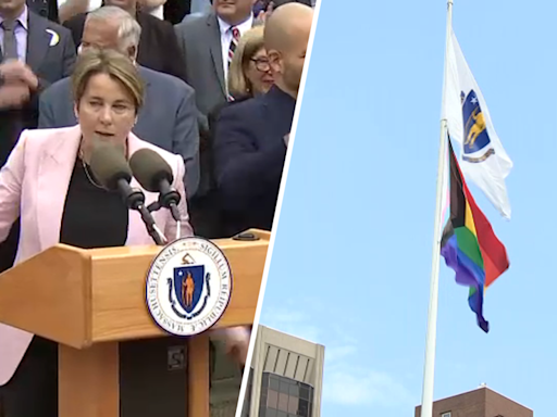 Maura Healey, America's first lesbian governor, oversees raising of Pride flag at Statehouse