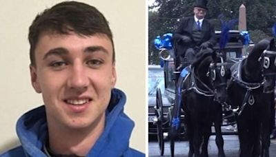 Mourners gather in blue to honour Jay Slater as 'Forever Young' plays at funeral