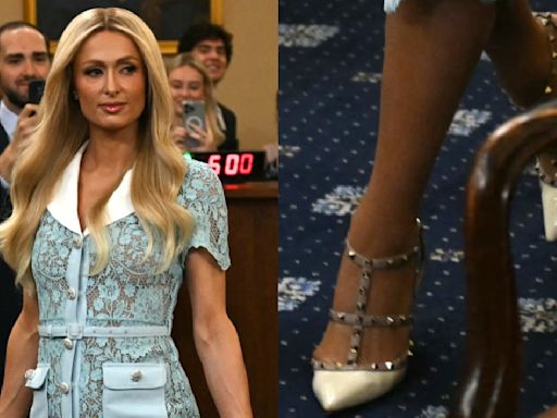 Paris Hilton Champions Foster Youth Causes at US House Committee Hearing in Valentino Rockstud Pumps