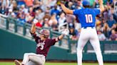 Jeff Kent reacts to son Kaeden Kent getting picked off for Texas A&M vs Tennessee in College World Series Game 2