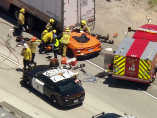 Corvette driver hospitalized after trapped under semi-truck in Castaic