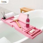 i諾寶尼歐式粉色輕奢浴缸架竹泡澡桌可伸縮支架浴缸置物架免2i022