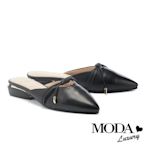 穆勒鞋 MODA Luxury 純色羊皮綁帶造型尖頭低跟穆勒拖鞋－黑