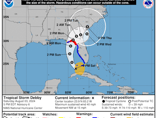 Tropical Storm Debby closing in on Florida; hurricane warnings issued