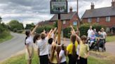 Excitement as Honington primary school children unveil new village sign