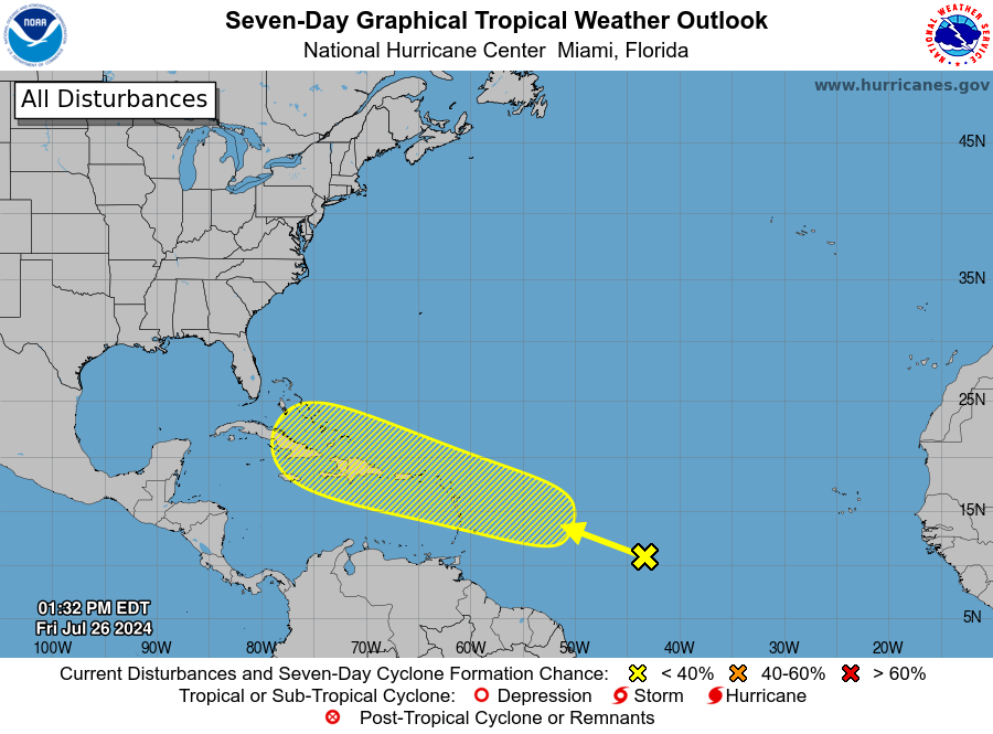 National Hurricane Center tracking 'area of disturbed weather' in the central Atlantic