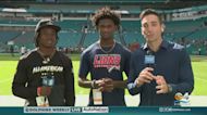 CBS4's Mike Cugno chats with two Nat Moore finalists before the Dolphins kickoff