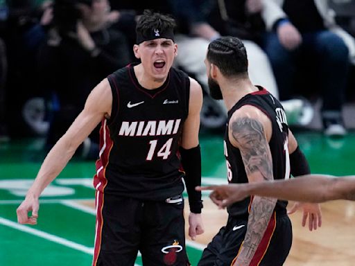 Herro scores 24, Heat hit franchise playoff-record 23 3s to beat Boston and even series 1-1