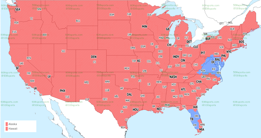 NFL TV broadcast map for Week 1 slate of games