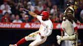 Jo Adell scores the tiebreaking run in the Angels' 2-1 victory over the Padres