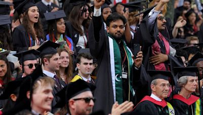 Students stage walk-out protest at Harvard graduation ceremony - May 24, 2024
