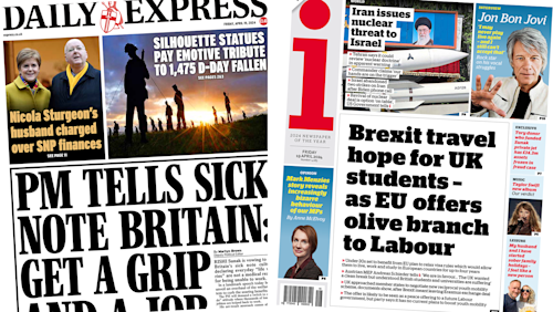 Newspaper headlines: EU olive branch and PM targets 'sick note culture'
