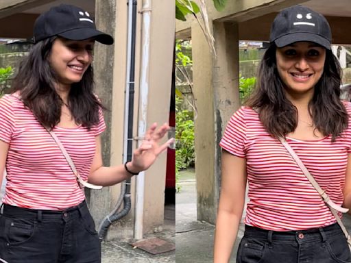 A basic red-striped tee, loose black jeans and cap is enough for Shraddha Kapoor to make a fashion statement