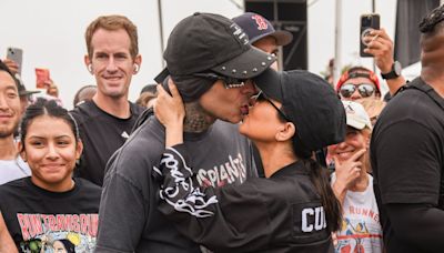 Kourtney Kardashian Kisses Travis Barker After He Completes Race