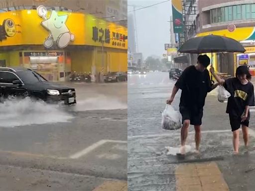 快訊／台南永大夜市大淹水！馬路汪洋一片畫面曝 民眾崩潰：我的腳