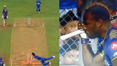 Andre Russell nearly slams bat in Wankhede railing after horrible mix up as Hardik Pandya pulls off incredible run out