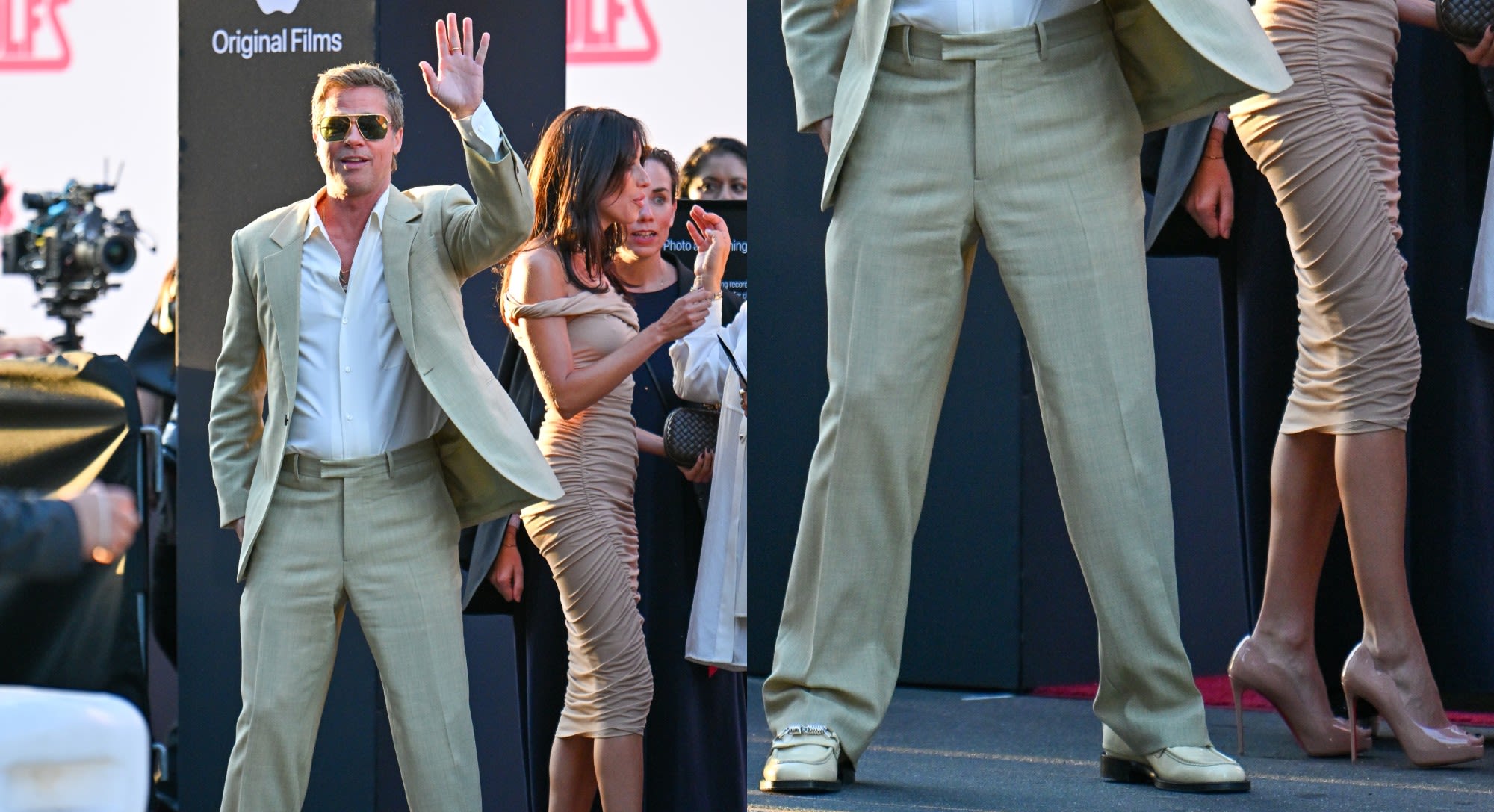 Brad Pitt and Ines de Ramon Dress Up for ‘Wolfs’ Premiere in Loafers and Peep-Toe Louboutin Pumps