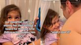 Daughter’s reaction to father shaving his face for the first time brings him to tears