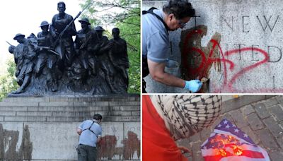 Enraged NYers rip anti-Israeli protesters for vandalizing WWI memorial, burning US flag: ‘It’s disgusting’