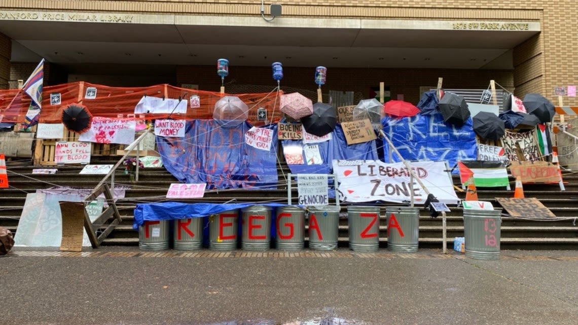 Portland State University protest | Campus closed Tuesday after pro-Palestinian protesters broke into university library