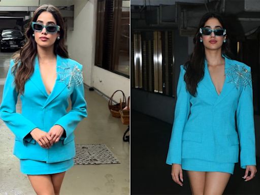 Janhvi Kapoor Caught Us In Her Web Of Style In A Blue Skirt Suit With A Spider Brooch