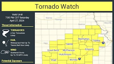 Weather service issues tornado watch for large part of Kansas, including Wichita