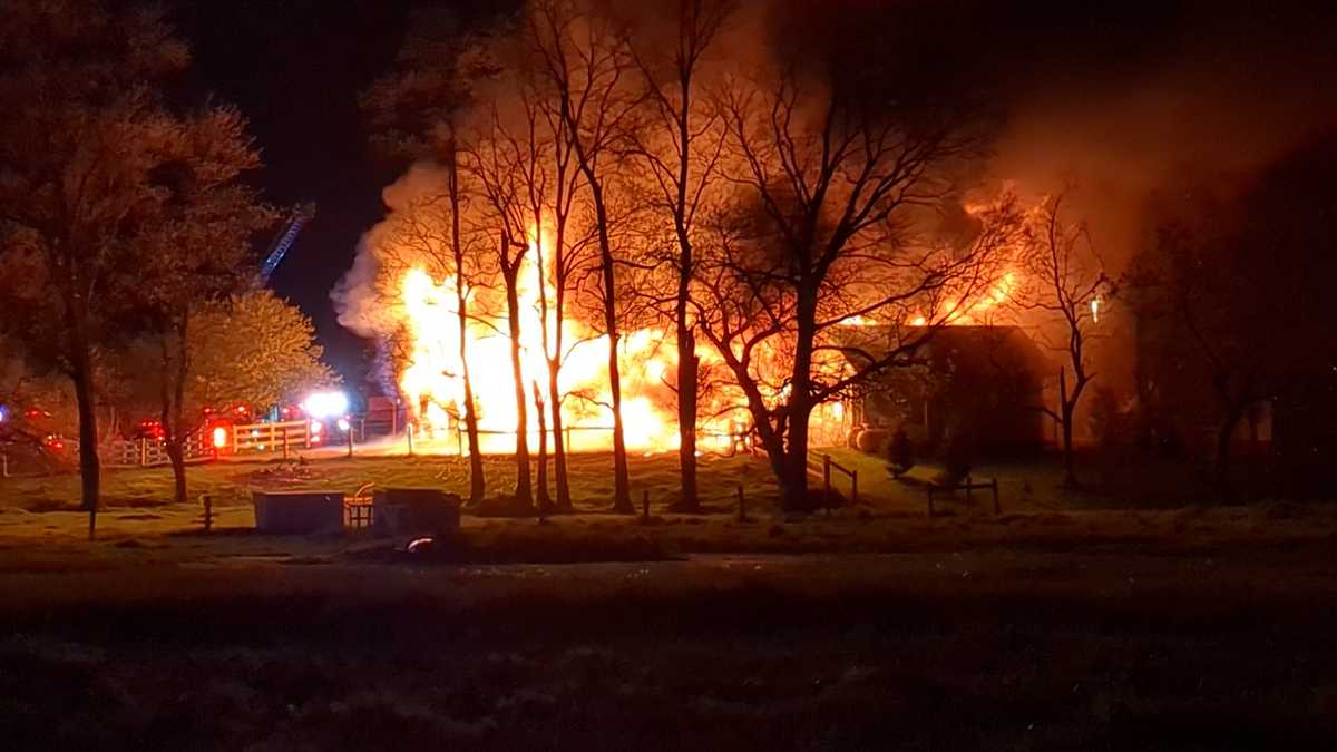 Raw Video: Barn erupts into flames