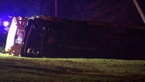 11 injured after school bus flips on its side while returning from football game in Floyd County