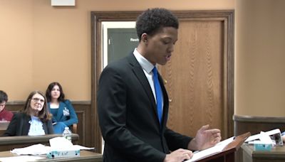 High schoolers take the witness stand and prosecutor’s table at mock trial