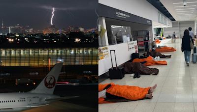 雷雨轟炸東京！羽田班機大亂逾80航班取消 影響萬人旅客席地睡